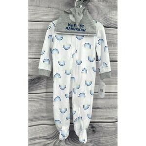 INFANT BOY MY FIRST HANUKKAH SLEEPER WITH MATCHING HAT  KYLE & DEENA Size 6-9 Mo